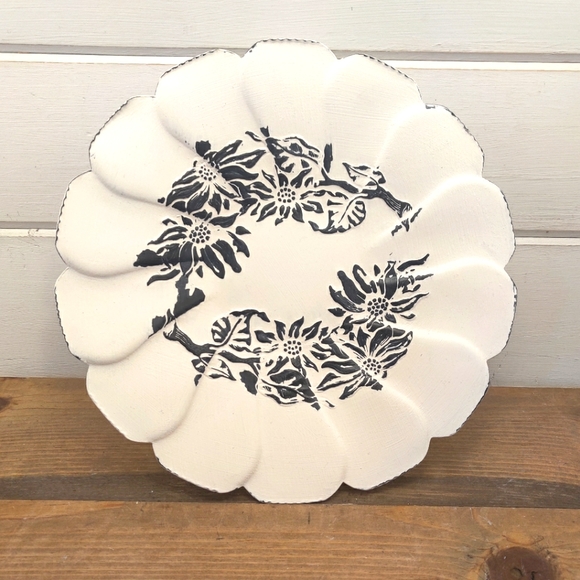 Hand Crafted Other - Metal Upcycled Footed Embossed Plate Tray Riser